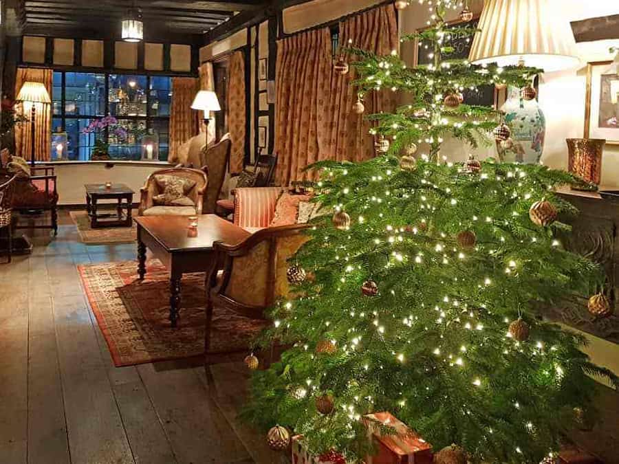 The bar at The Spread Eagle at Christmas, Midhurst, West Sussex, England