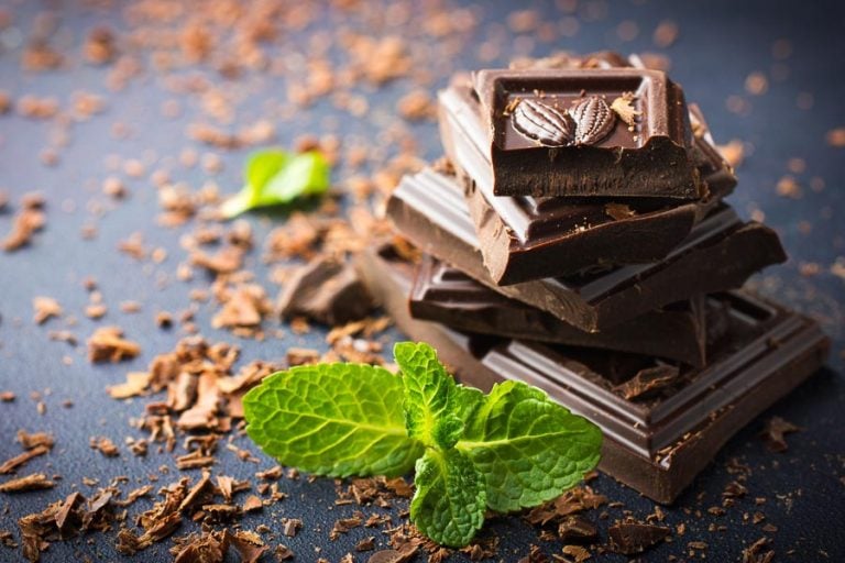 Dark chocolate squares and mint spring
