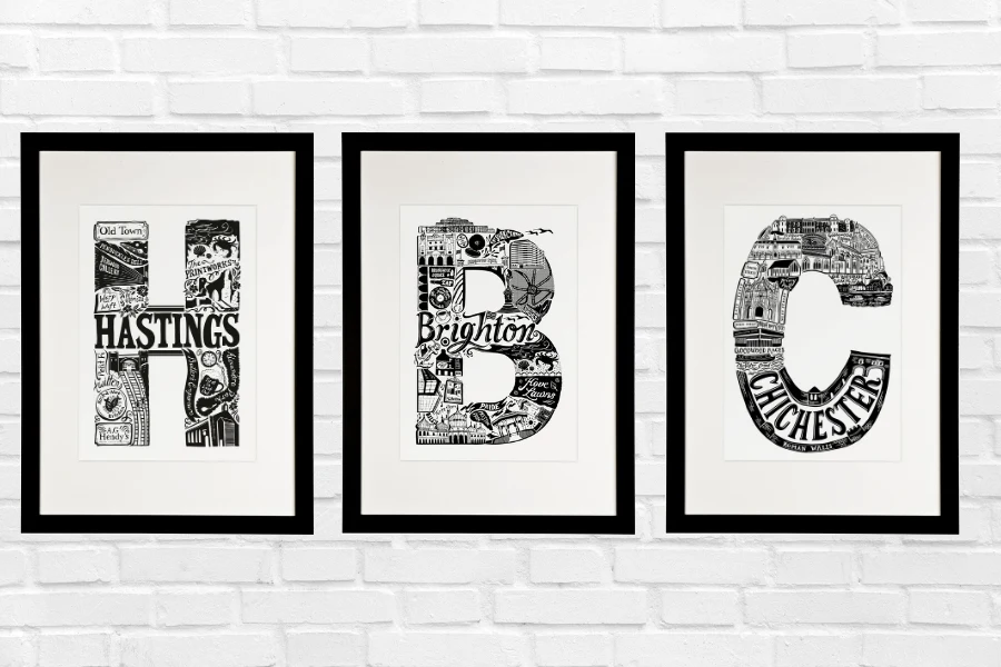 Monochrome letter prints by 'Lucy loves this'