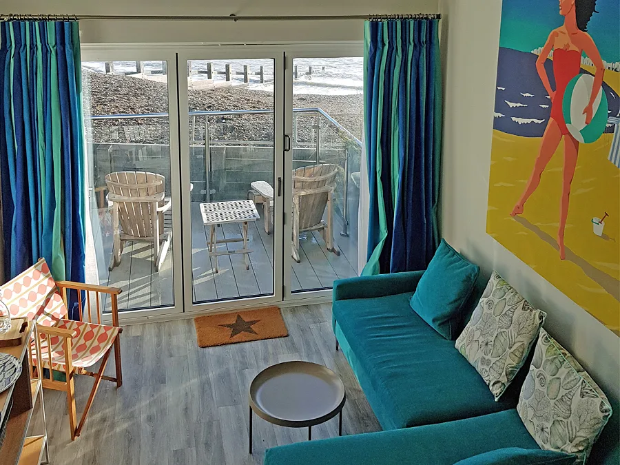 The Living area at the Beach Hut Suites, Felpham