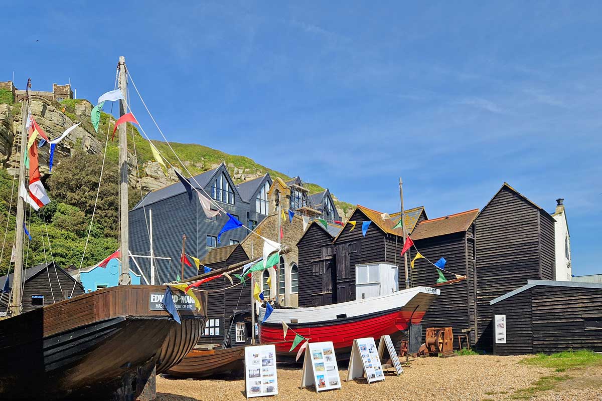 Net huts at the Stade in Hastings Old Town